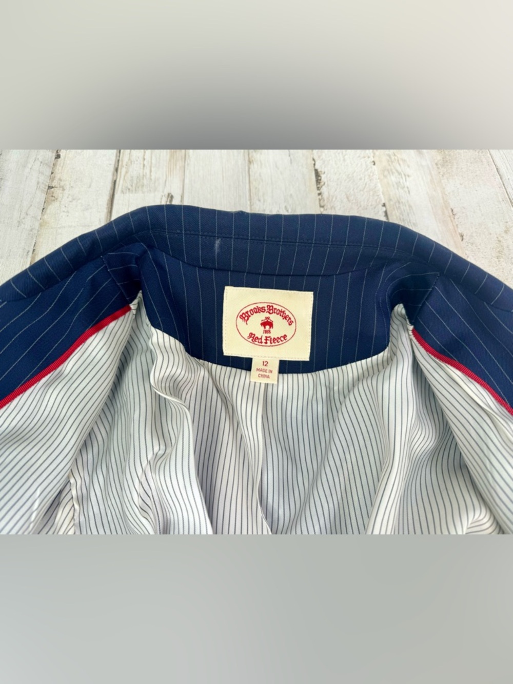 Brooks Brothers Red Fleece Women Blazer Jacket Blue Pinstripe Size 12 - Picture 11 of 12